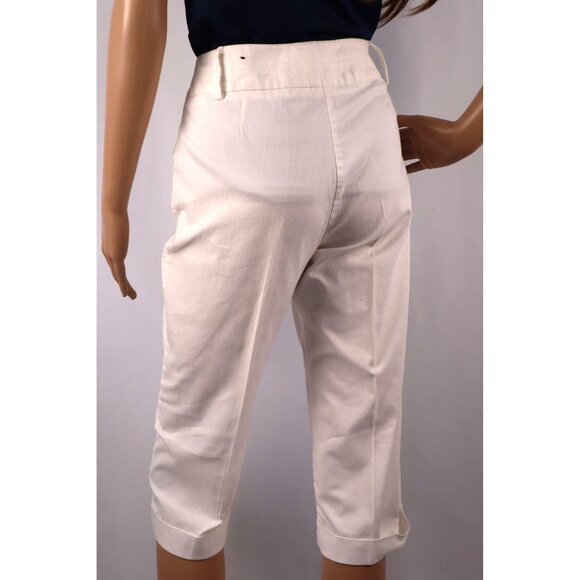 Larry Levine Size 8P Petite White Capris with Gold Buckle Details - Picture 3 of 9